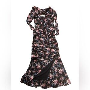 Diane Von Furstenberg Floral Dress Black Pink Ruched Midi Stretch DVF